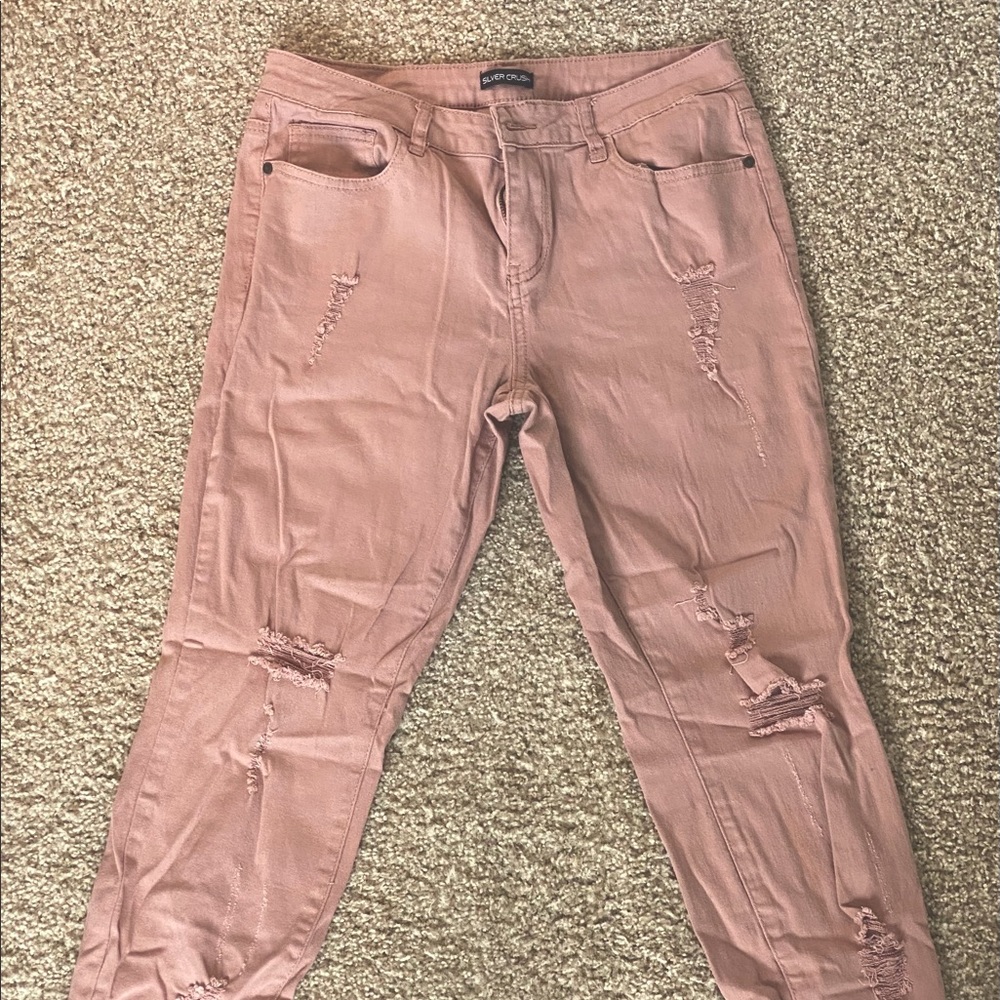 Pink Denim Ripped Jeggings